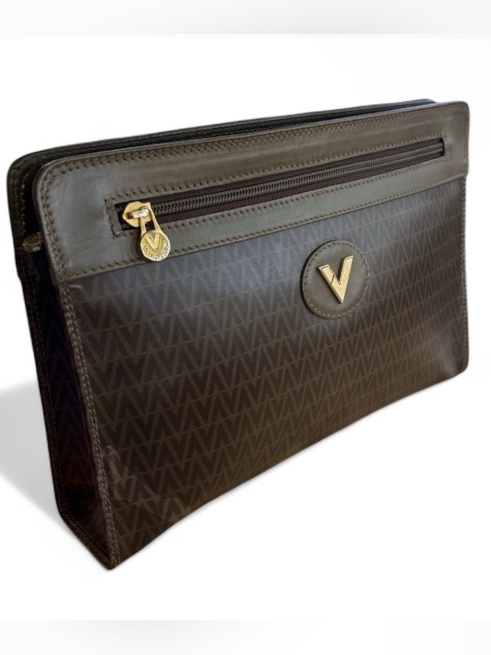 Valentino By Mario Valentino Clutch Bag V Mark/Leather Gold Plated Hardware EUC